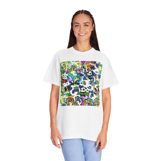 Comfort Colors Panda T-shirt - Pandas Playing In Colorful Bamboo Forest