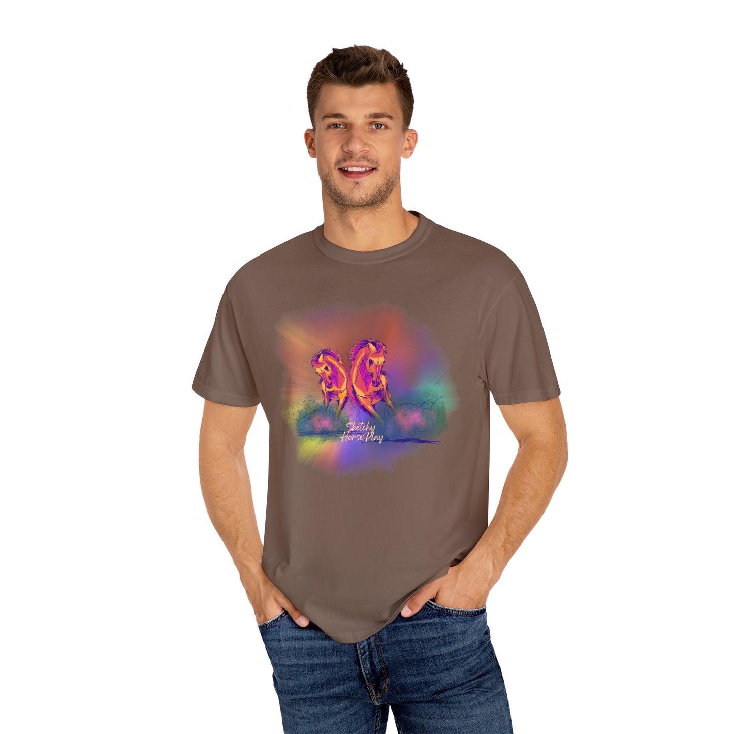 Colorful "Sketchy Horseplay" Comfort Colors T-shirt