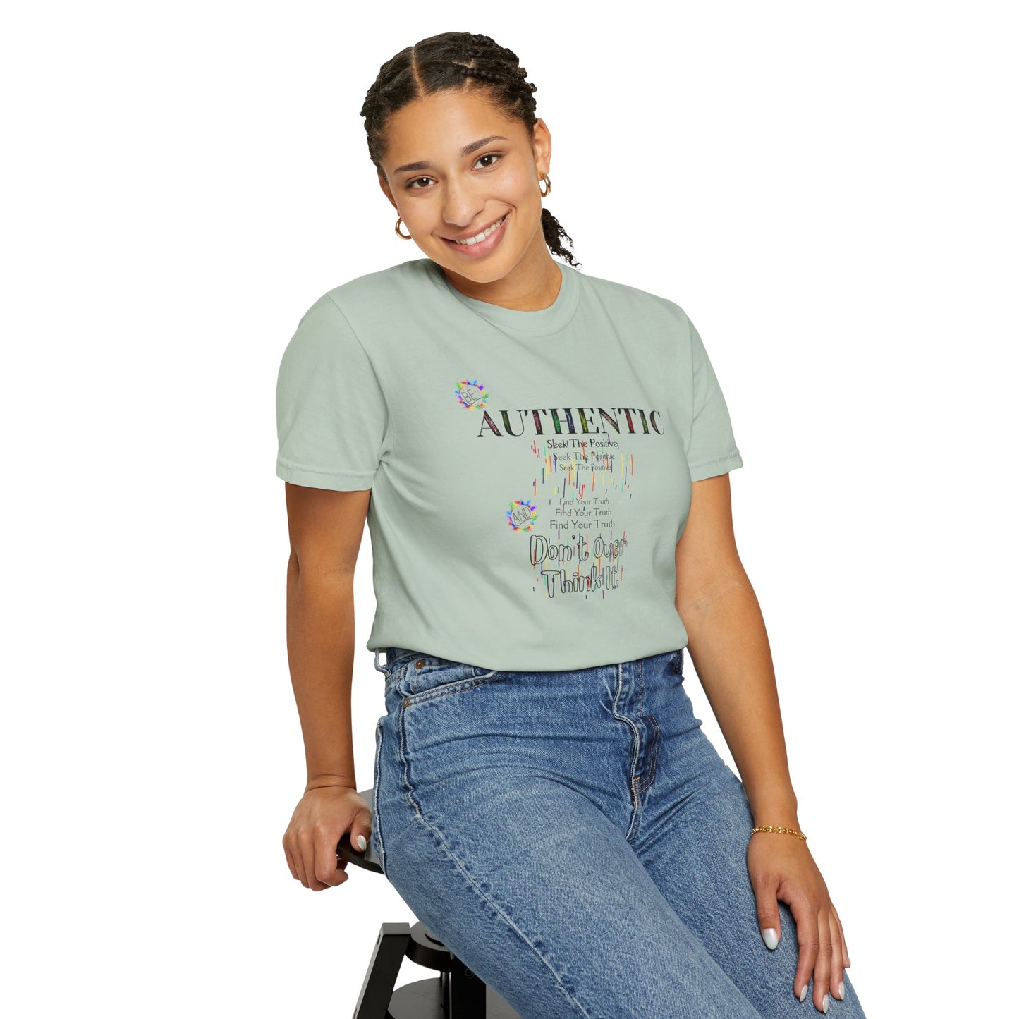 Comfort Colors Striped T-shirt with Positive Affirmation "Authentic" Motif