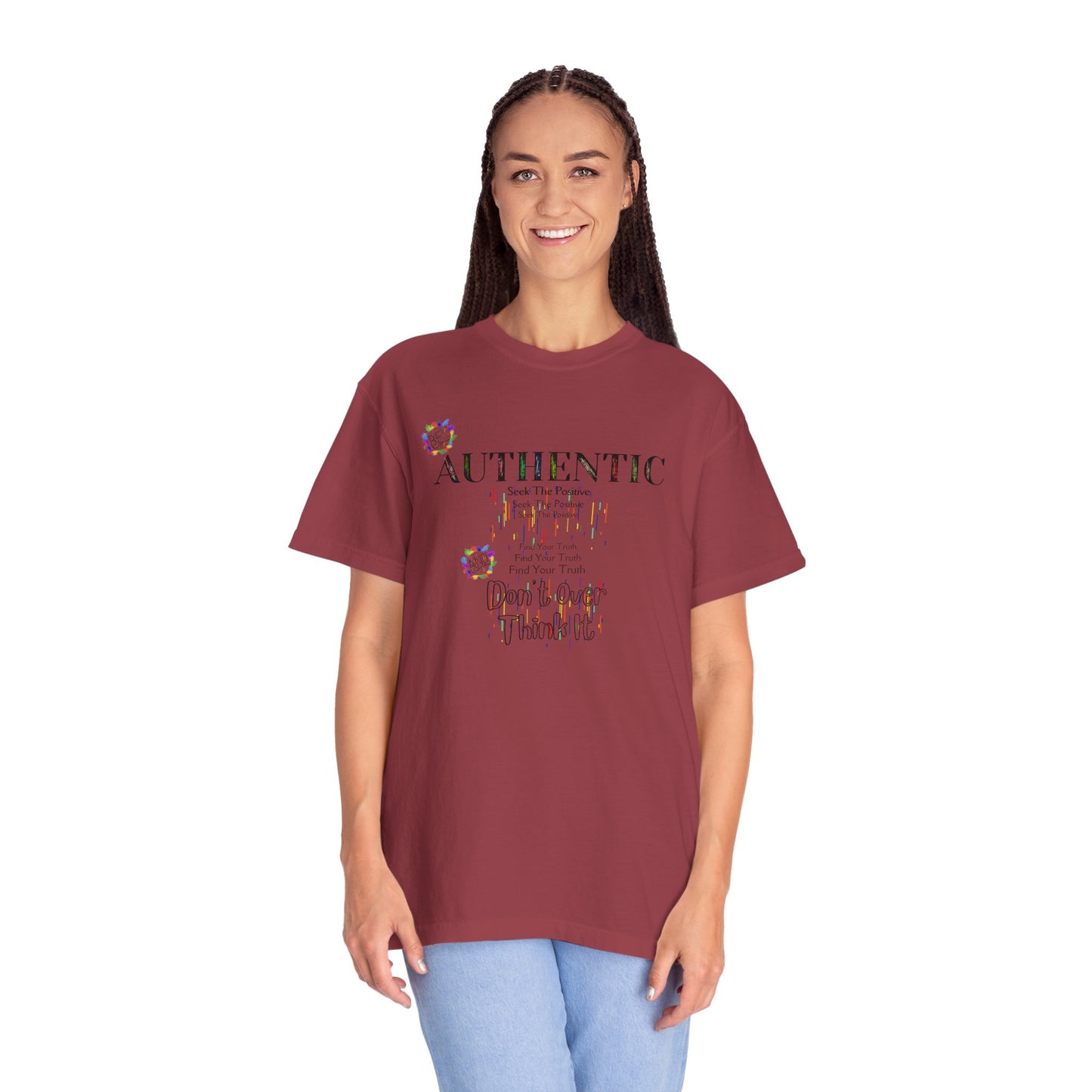 Comfort Colors Striped T-shirt with Positive Affirmation "Authentic" Motif