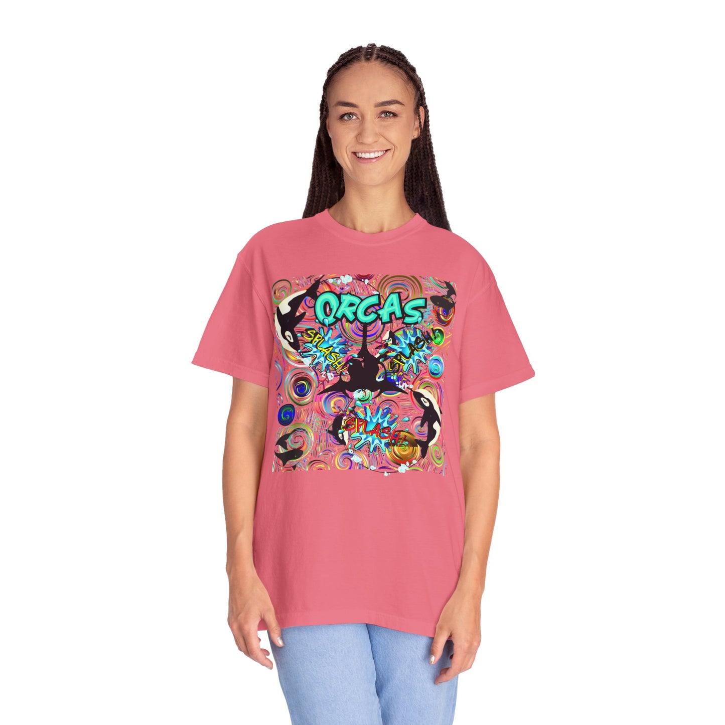 Vibrant Orcas Splashing Comfort Colors Tee