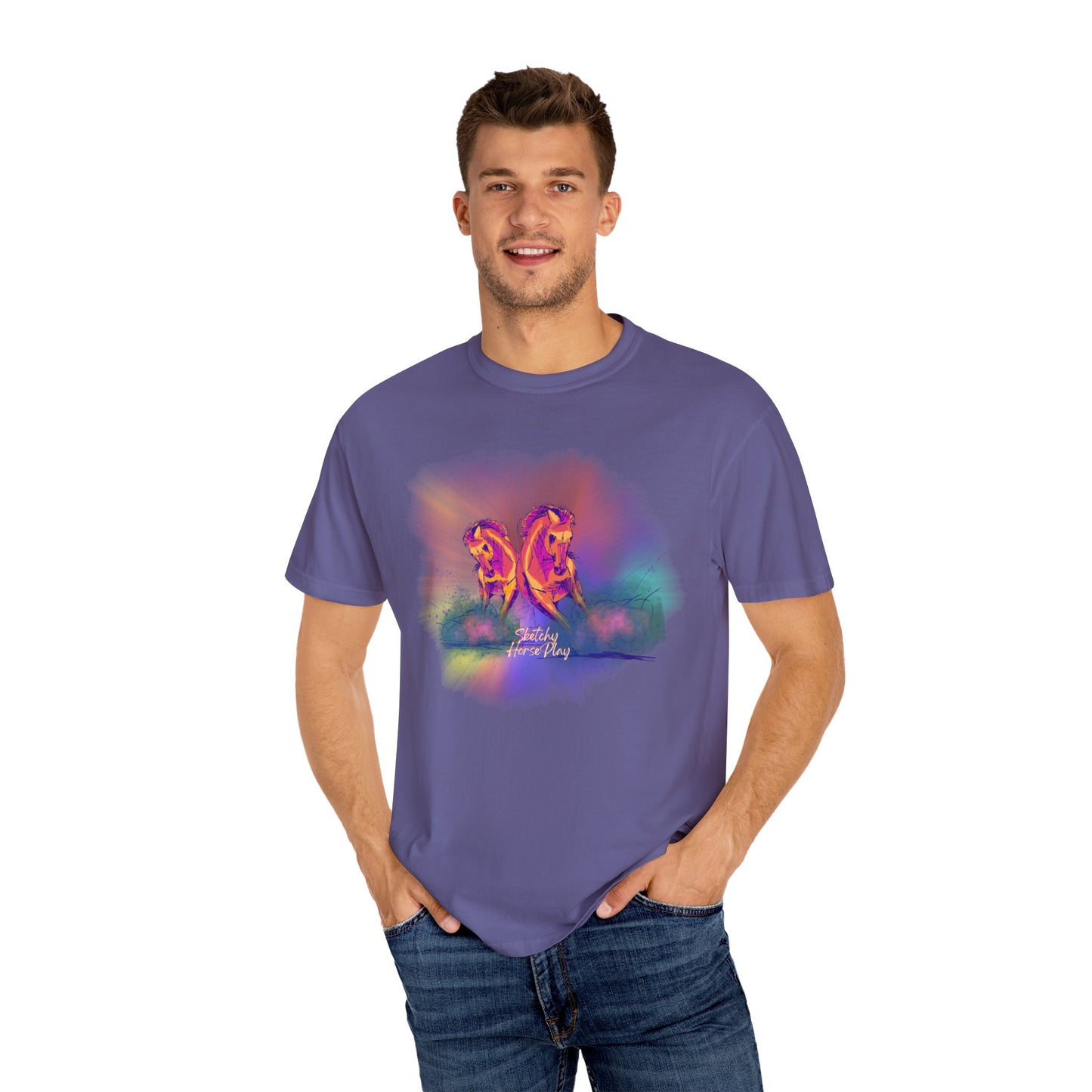 Colorful "Sketchy Horseplay" Comfort Colors T-shirt