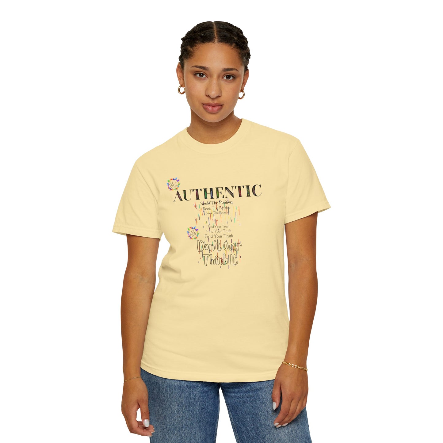 Comfort Colors Striped T-shirt with Positive Affirmation "Authentic" Motif