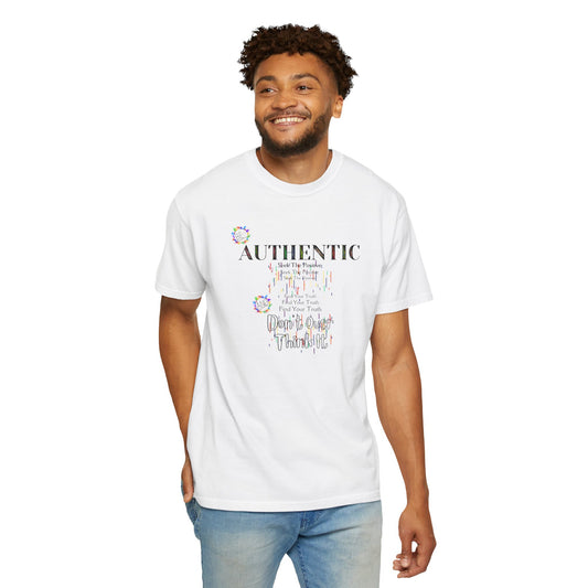 Comfort Colors Striped T-shirt with Positive Affirmation "Authentic" Motif