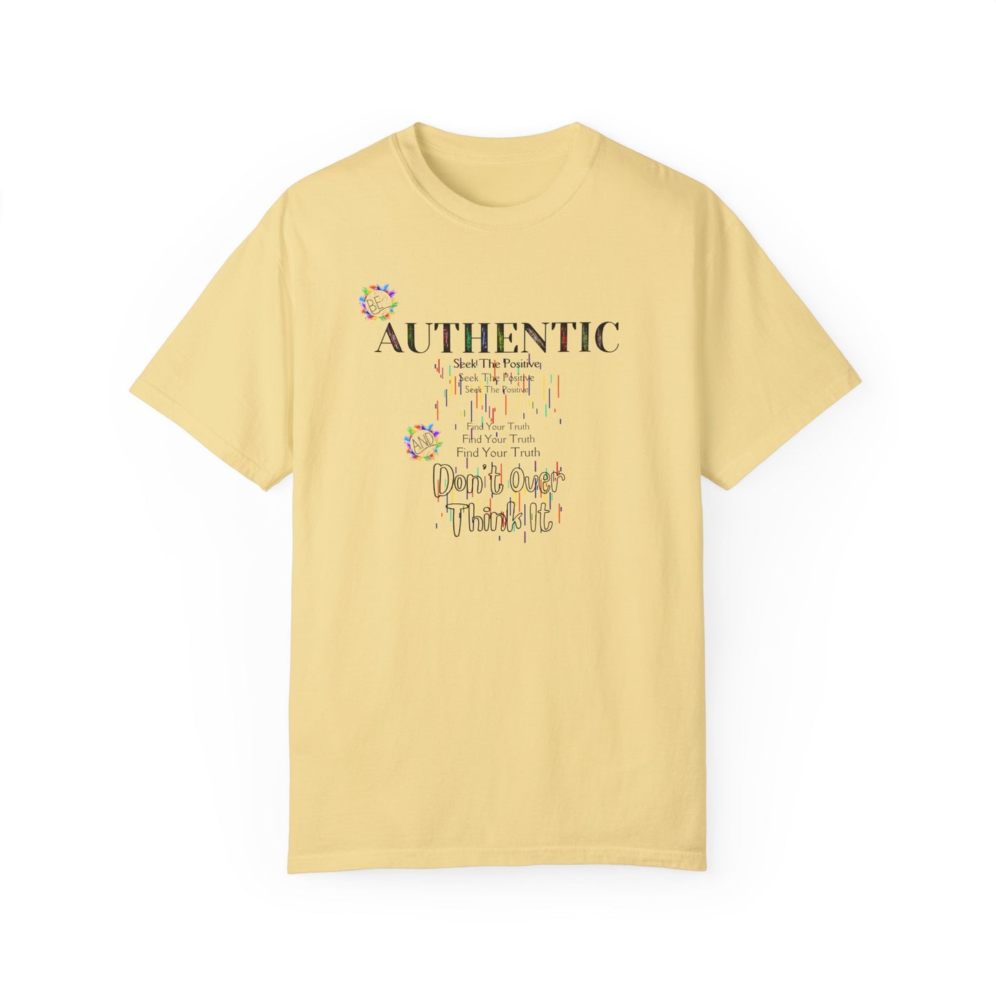 Comfort Colors Striped T-shirt with Positive Affirmation "Authentic" Motif