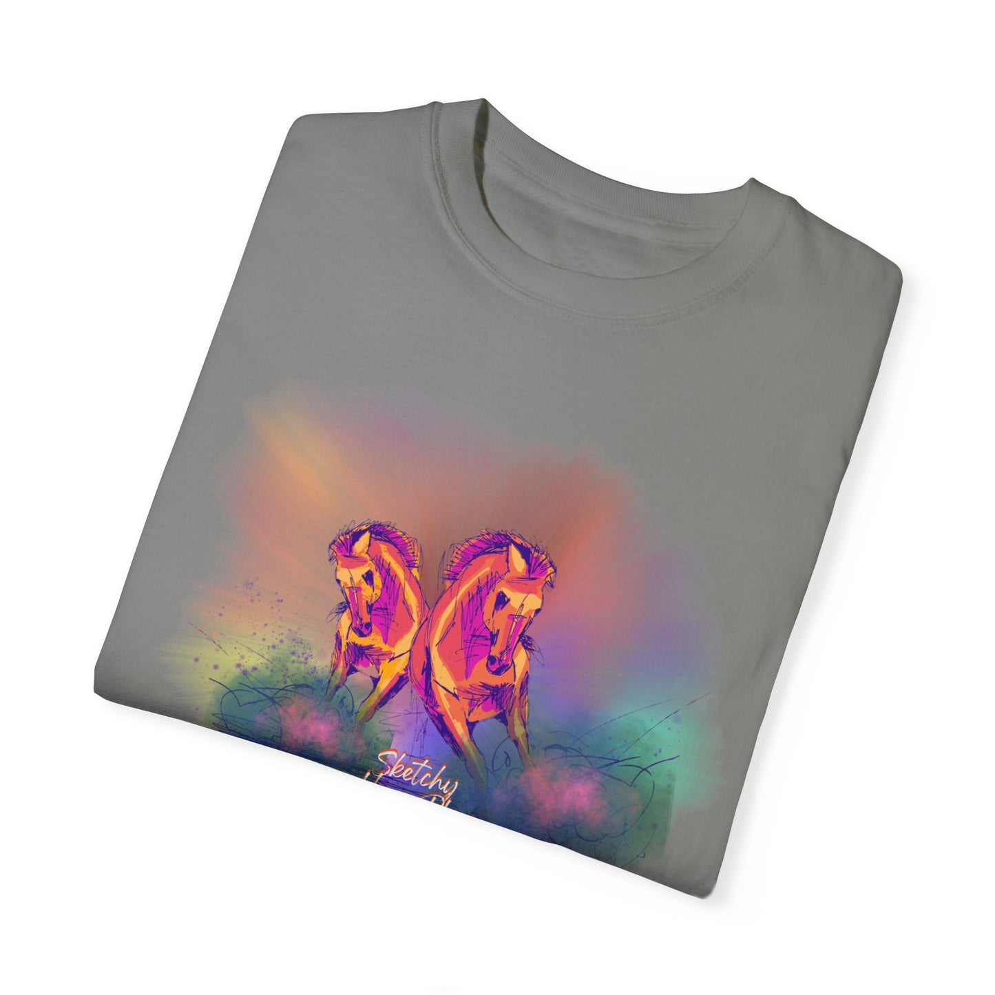 Colorful "Sketchy Horseplay" Comfort Colors T-shirt