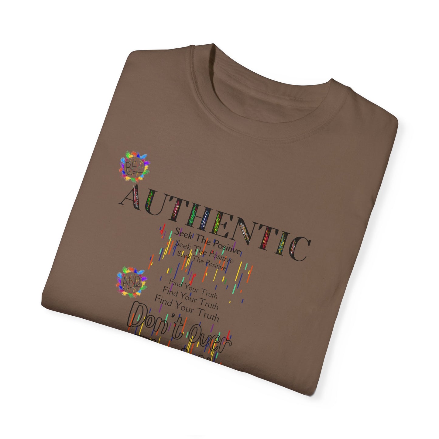Comfort Colors Striped T-shirt with Positive Affirmation "Authentic" Motif