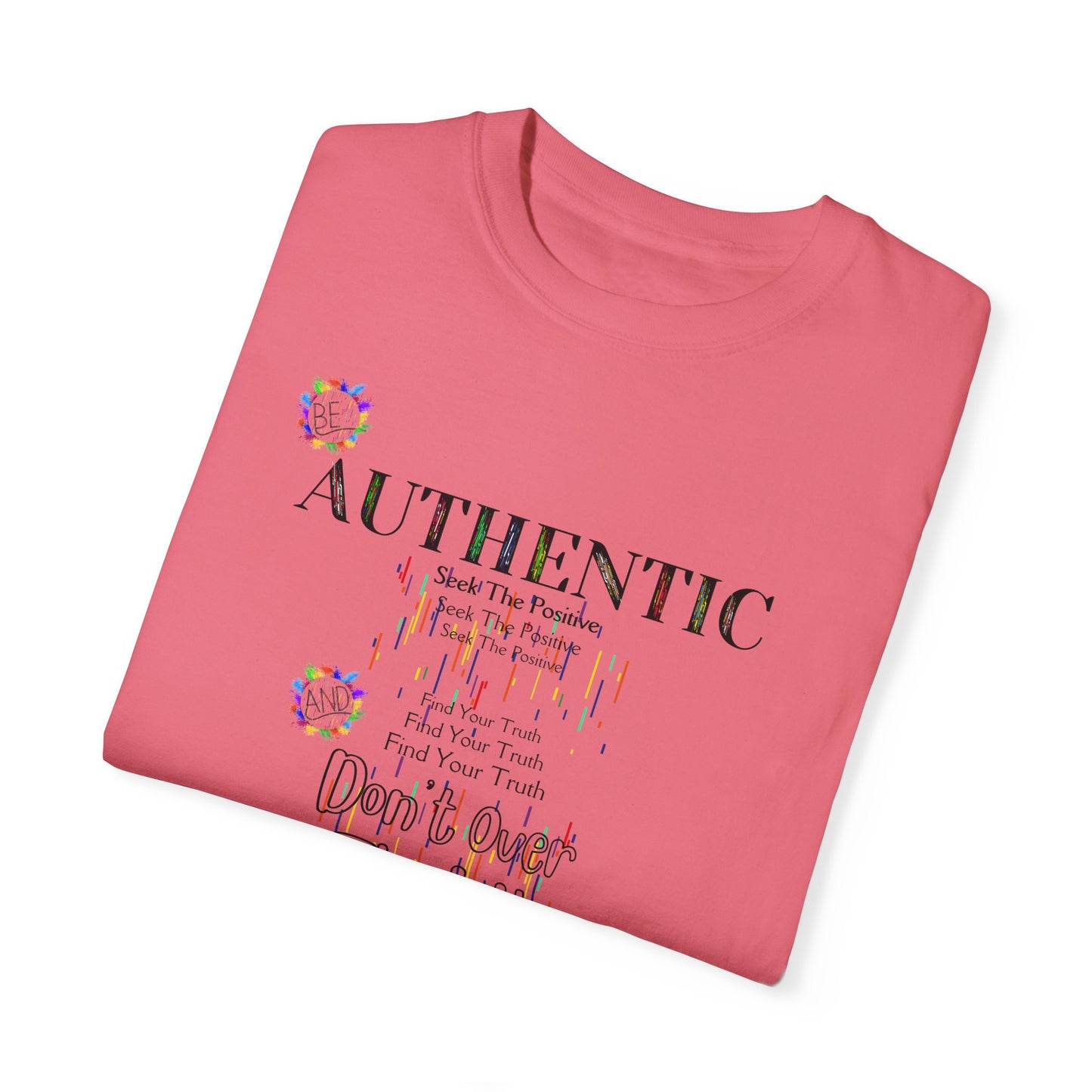 Comfort Colors Striped T-shirt with Positive Affirmation "Authentic" Motif