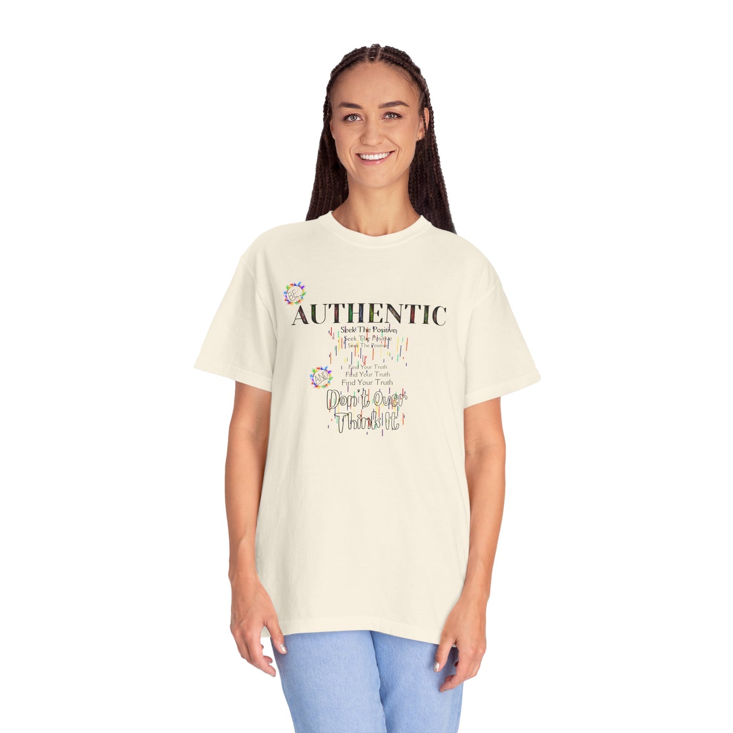Comfort Colors Striped T-shirt with Positive Affirmation "Authentic" Motif