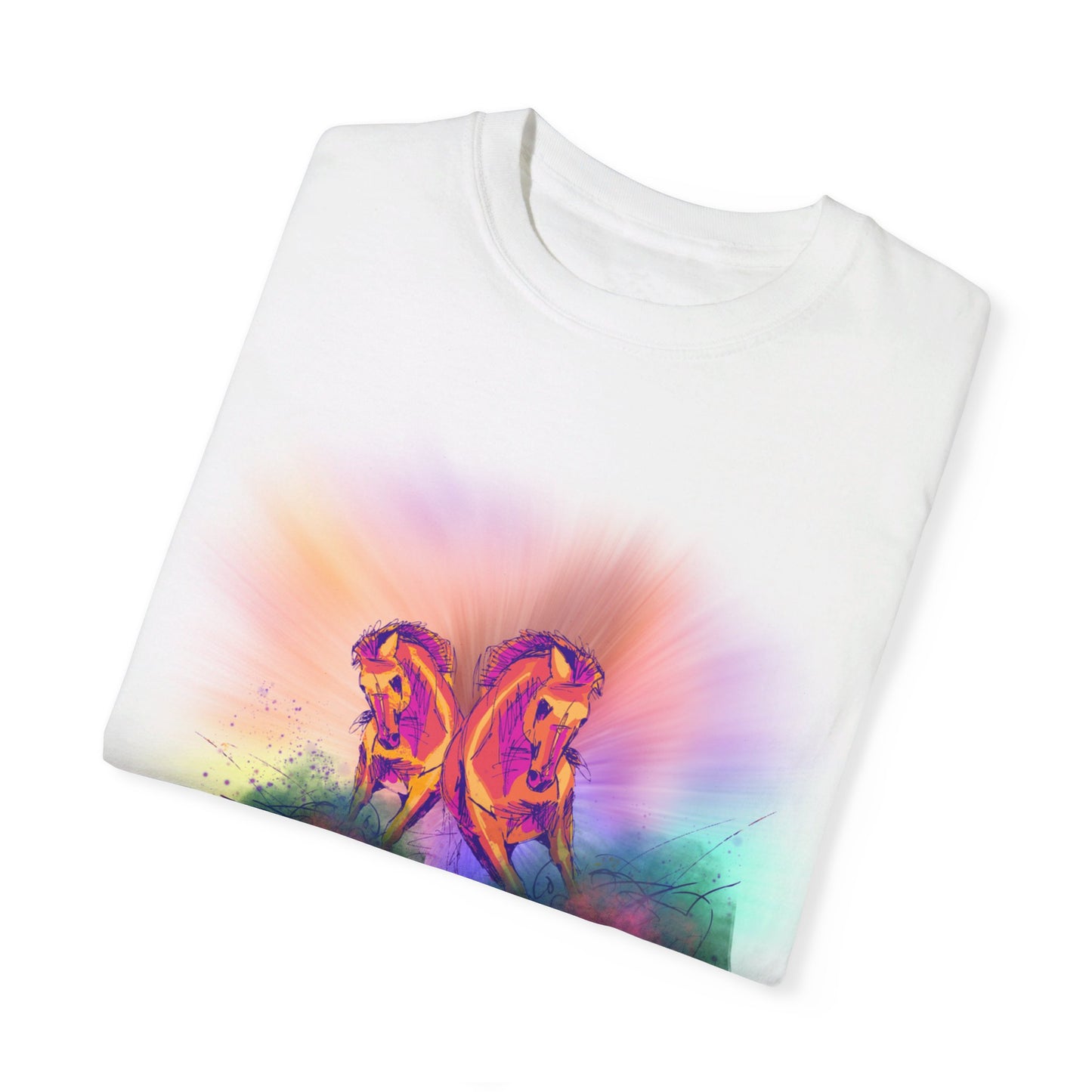 Colorful "Sketchy Horseplay" Comfort Colors T-Shirt With Design