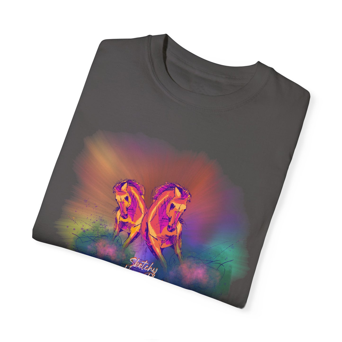 Colorful "Sketchy Horseplay" Comfort Colors T-shirt