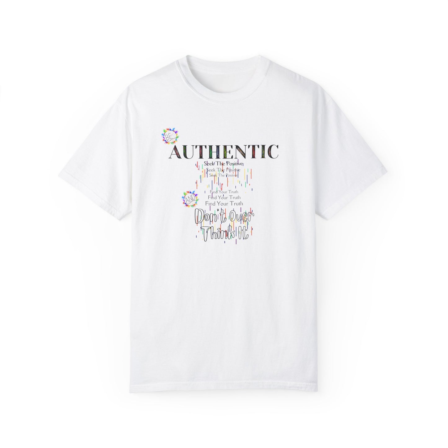 Comfort Colors Striped T-shirt with Positive Affirmation "Authentic" Motif