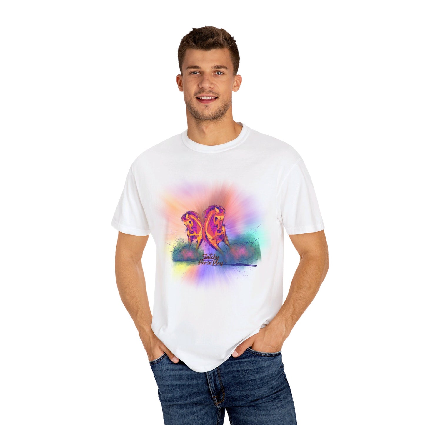 Colorful "Sketchy Horseplay" Comfort Colors T-Shirt With Design