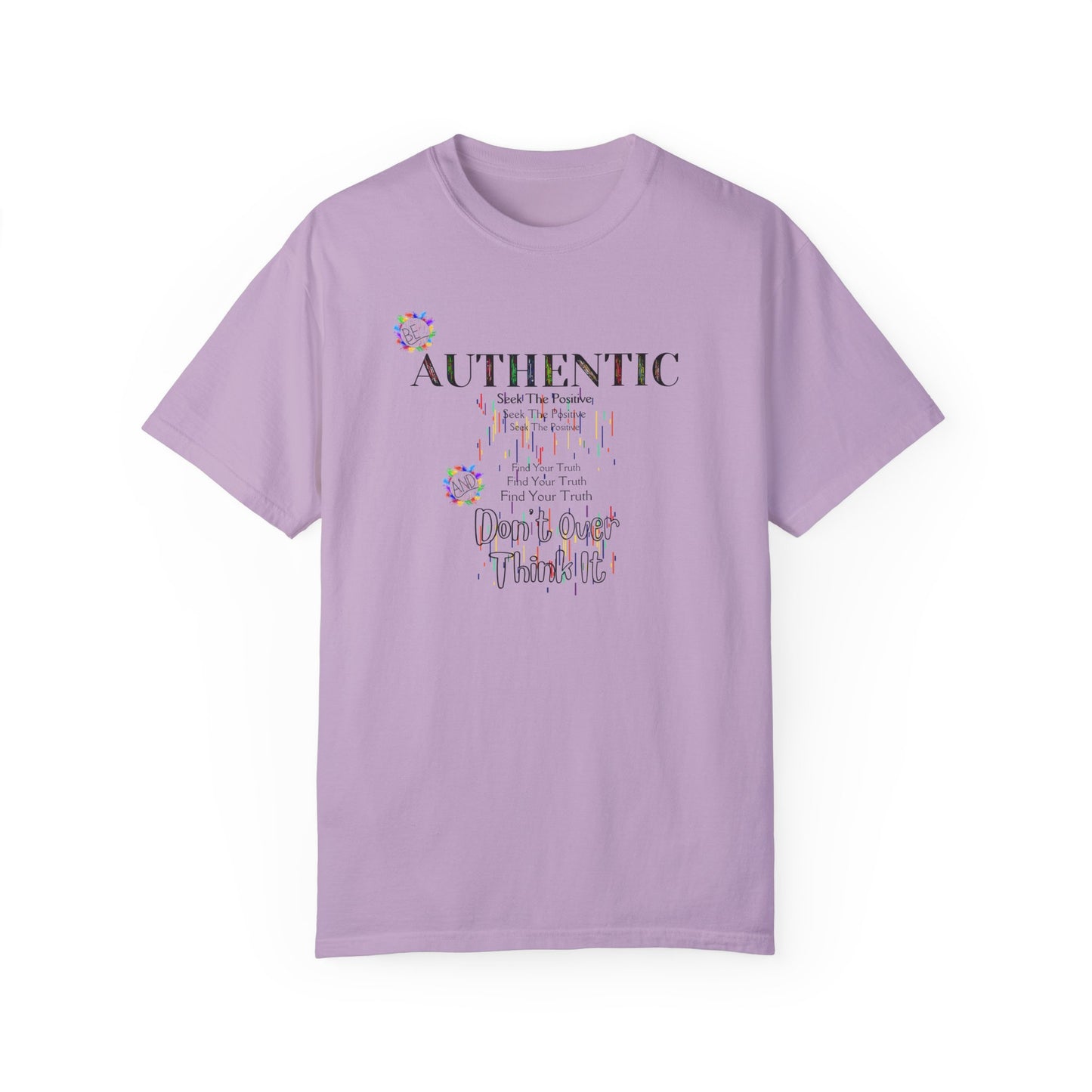 Comfort Colors Striped T-shirt with Positive Affirmation "Authentic" Motif