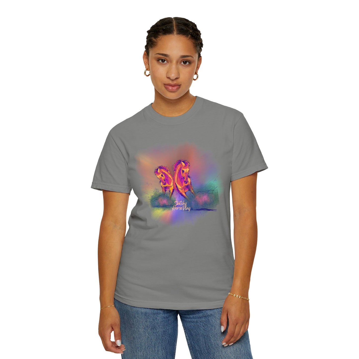 Colorful "Sketchy Horseplay" Comfort Colors T-shirt