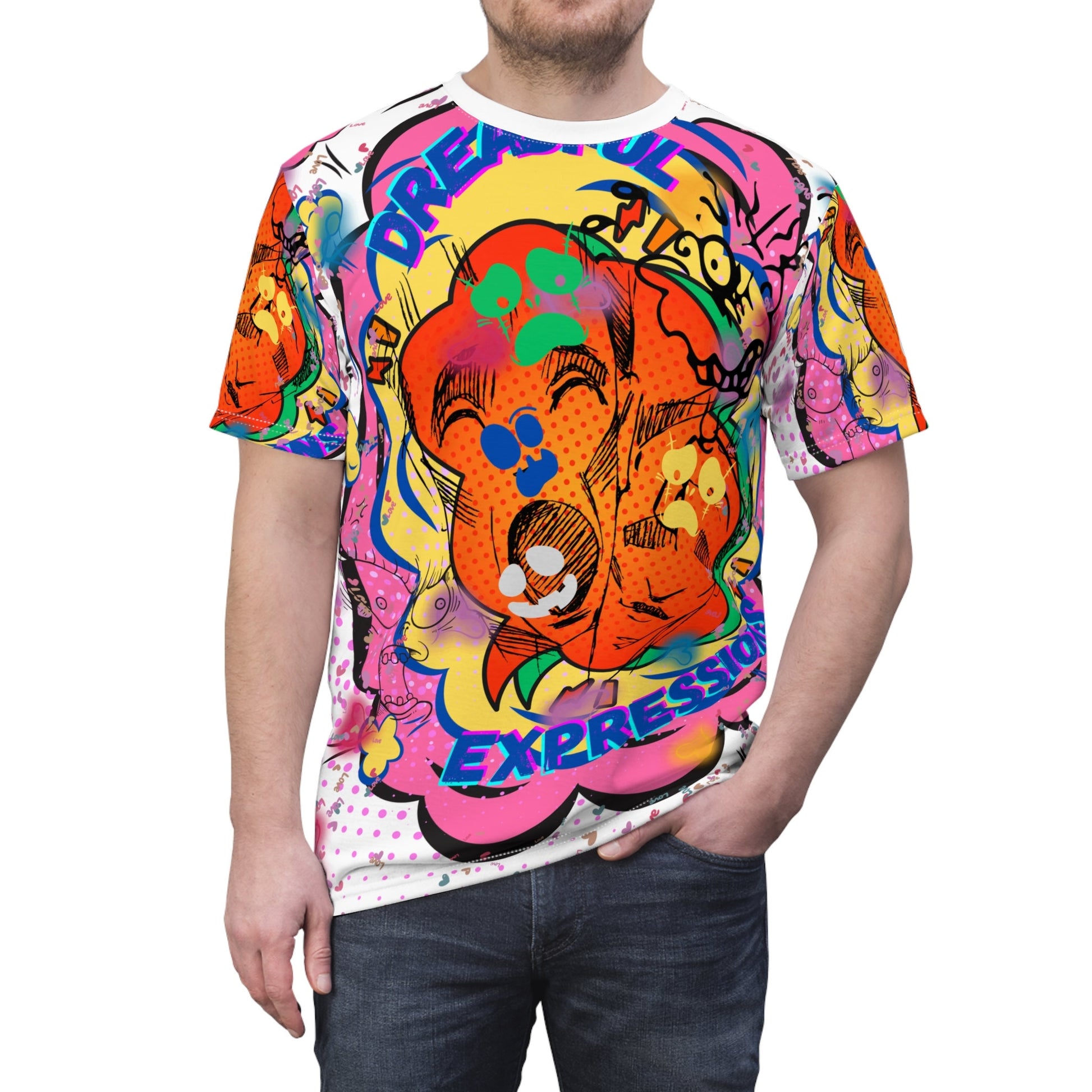 Dreadful! Yet Vibrant Facial Expressions Unisex Cut & Sew T-Shirt