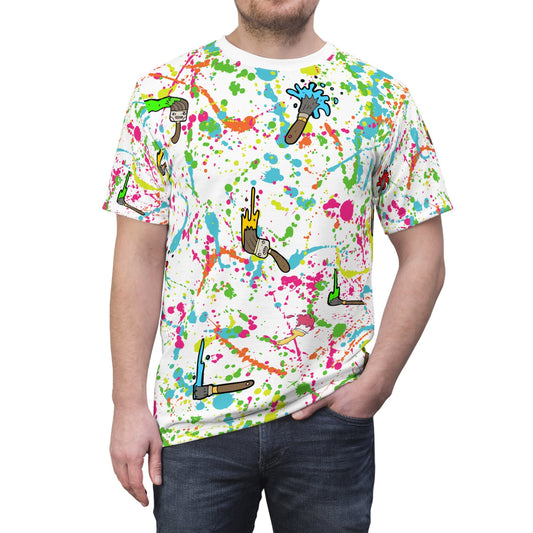 Paint Brush And Splatter "All Over Print" Unisex Cut & Sew T-Shirt (AOP)