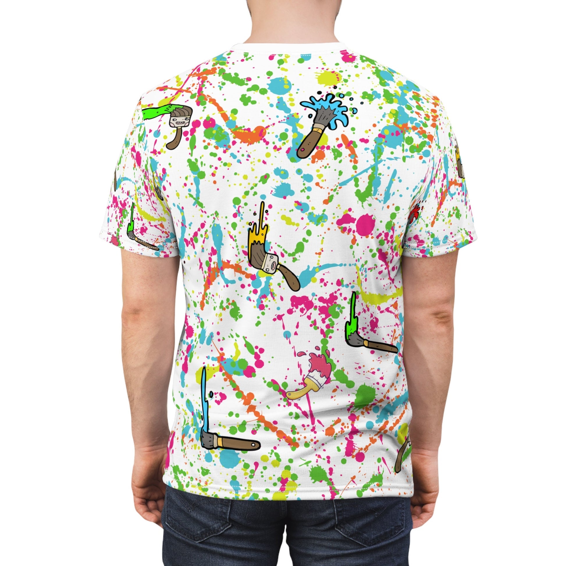 Paint Brush And Splatter "All Over Print" Unisex Cut & Sew T-Shirt (AOP)