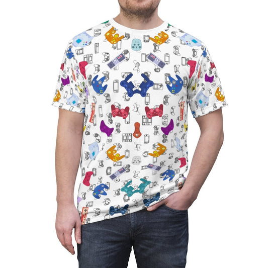 Colorful Video Gaming Controllers "All Over Print" Unisex Cut & Sew T-Shirt