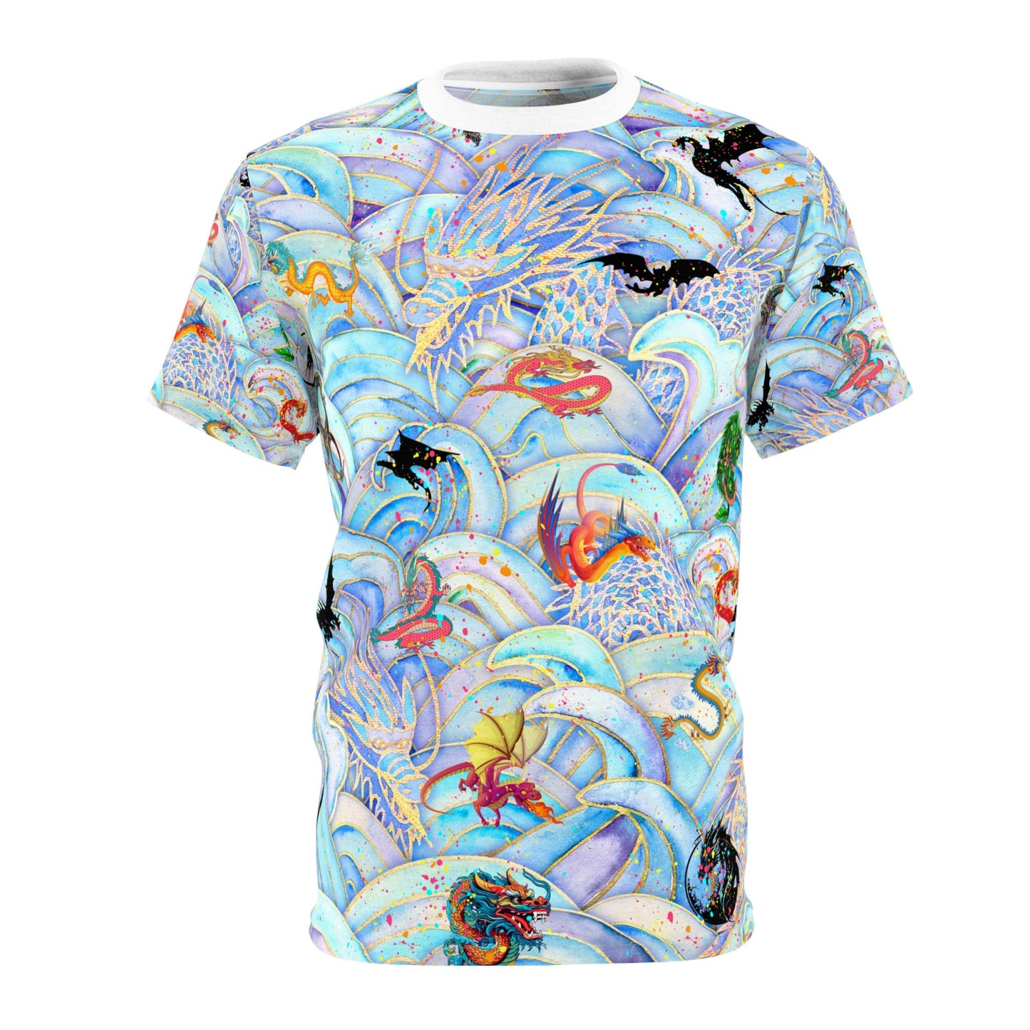 Colorful Paint Spots Dragon "All Over Print" Unisex Cut & Sew T-Shirt
