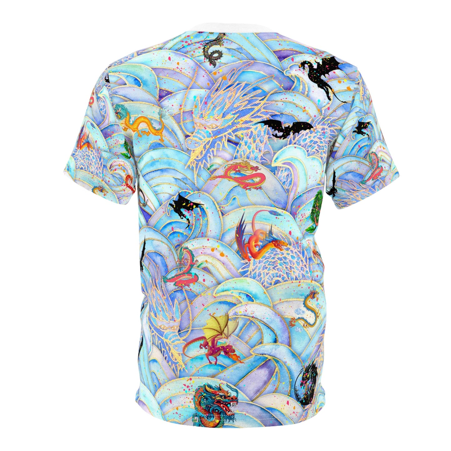 Colorful Paint Spots Dragon "All Over Print" Unisex Cut & Sew T-Shirt