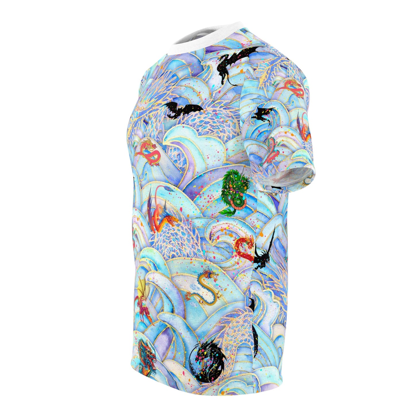 Colorful Paint Spots Dragon "All Over Print" Unisex Cut & Sew T-Shirt