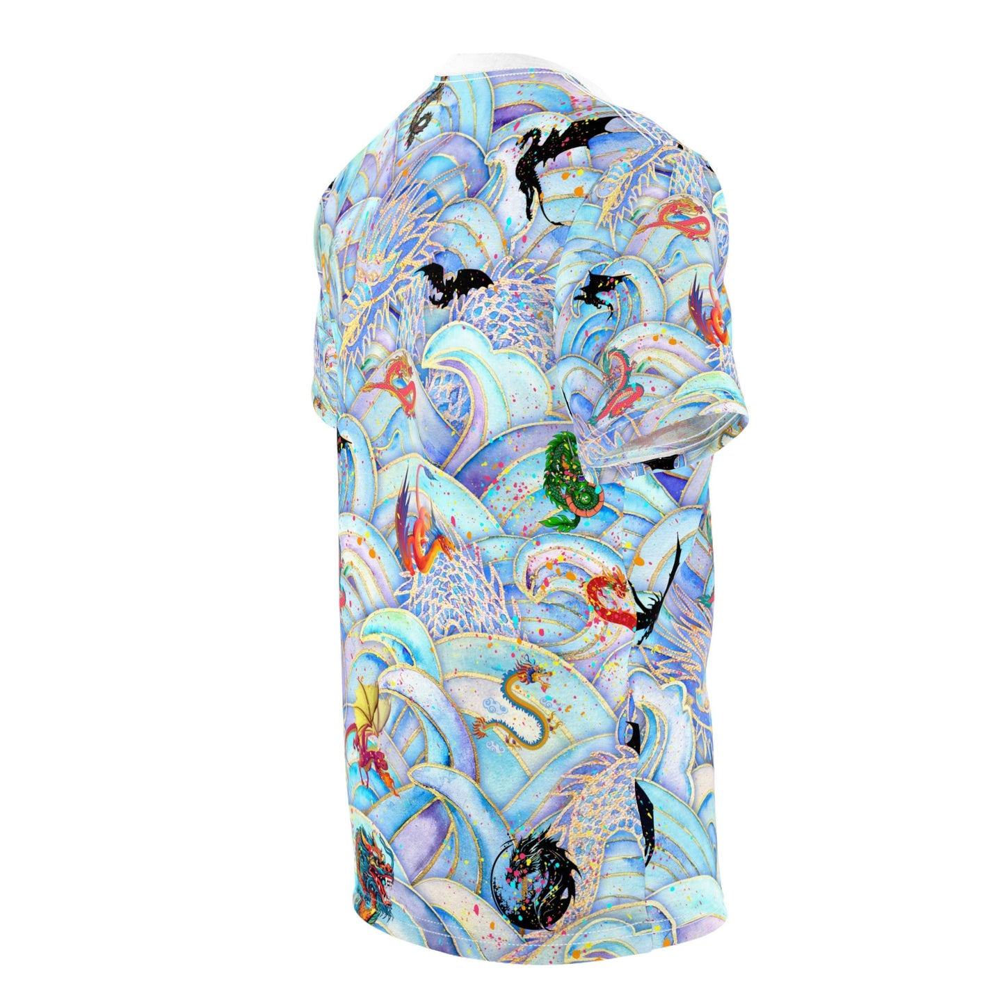 Colorful Paint Spots Dragon "All Over Print" Unisex Cut & Sew T-Shirt