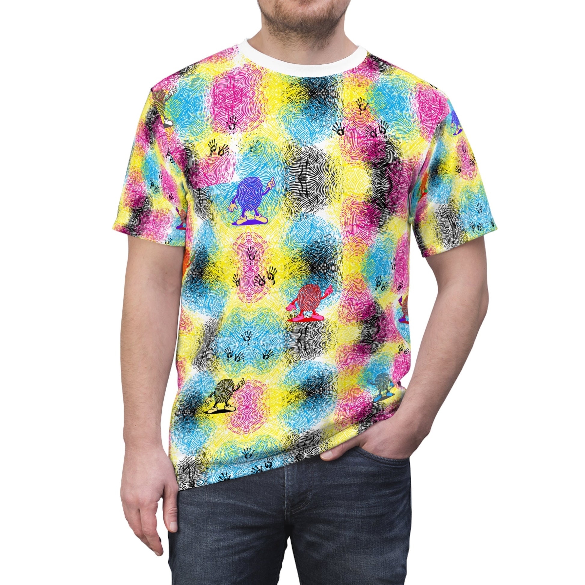 Colorful Fingerprinted Pattern "All Over Print" Unisex Cut & Sew T-Shirt