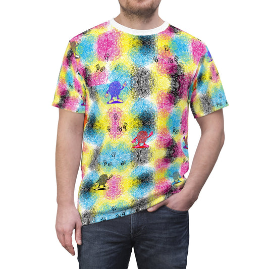 Colorful Fingerprinted Pattern "All Over Print" Unisex Cut & Sew T-Shirt