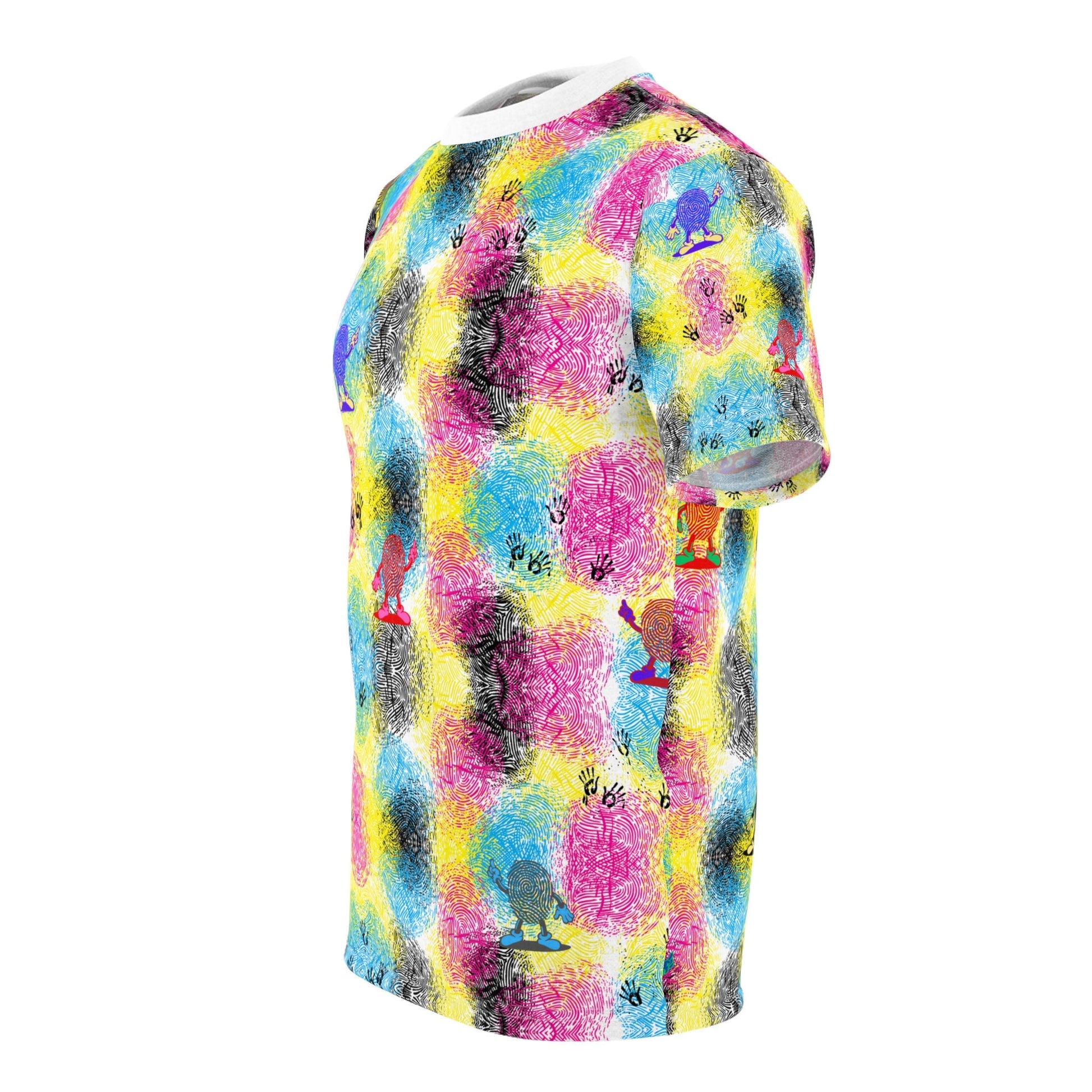 Colorful Fingerprinted Pattern "All Over Print" Unisex Cut & Sew T-Shirt