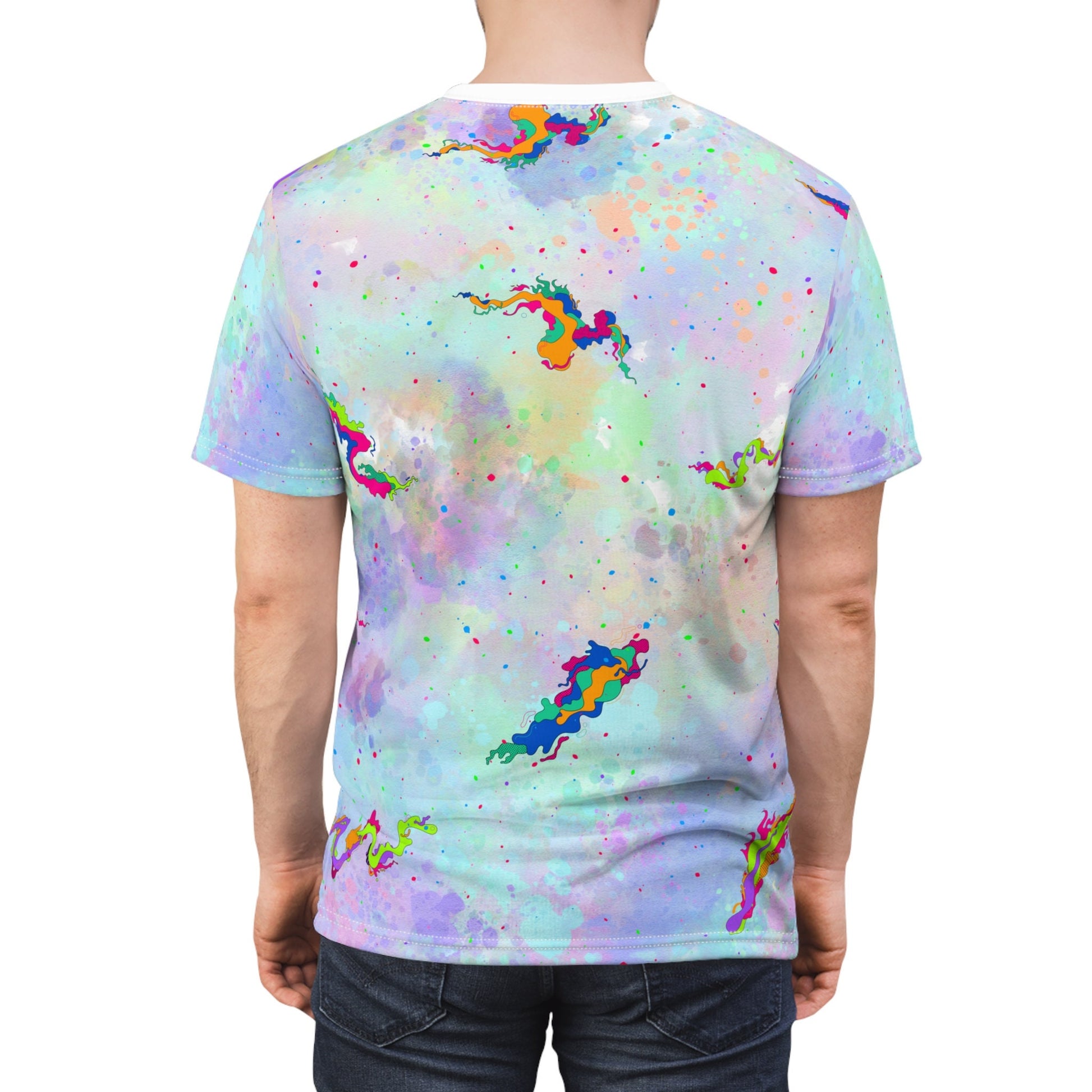 Colorful Cat Paint-Splatter "All Over Print" Unisex Cut & Sew T-Shirt