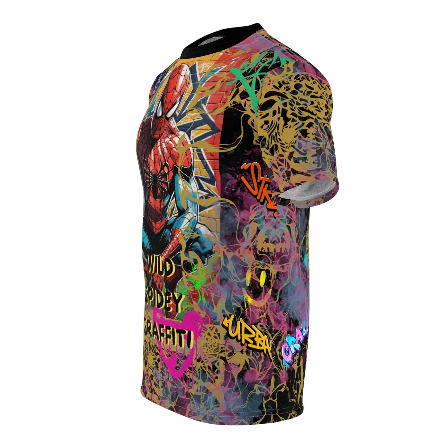 Wild-Edgy Spidey Graffiti Theme "All Over Print" Unisex Cut & Sew T-Shirt