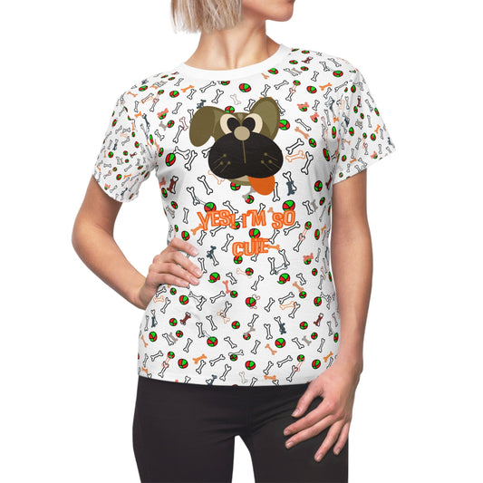 Cute Puppy Bones And Balls Theme "All Over Print" Women's Cut & Sew T-Shirt