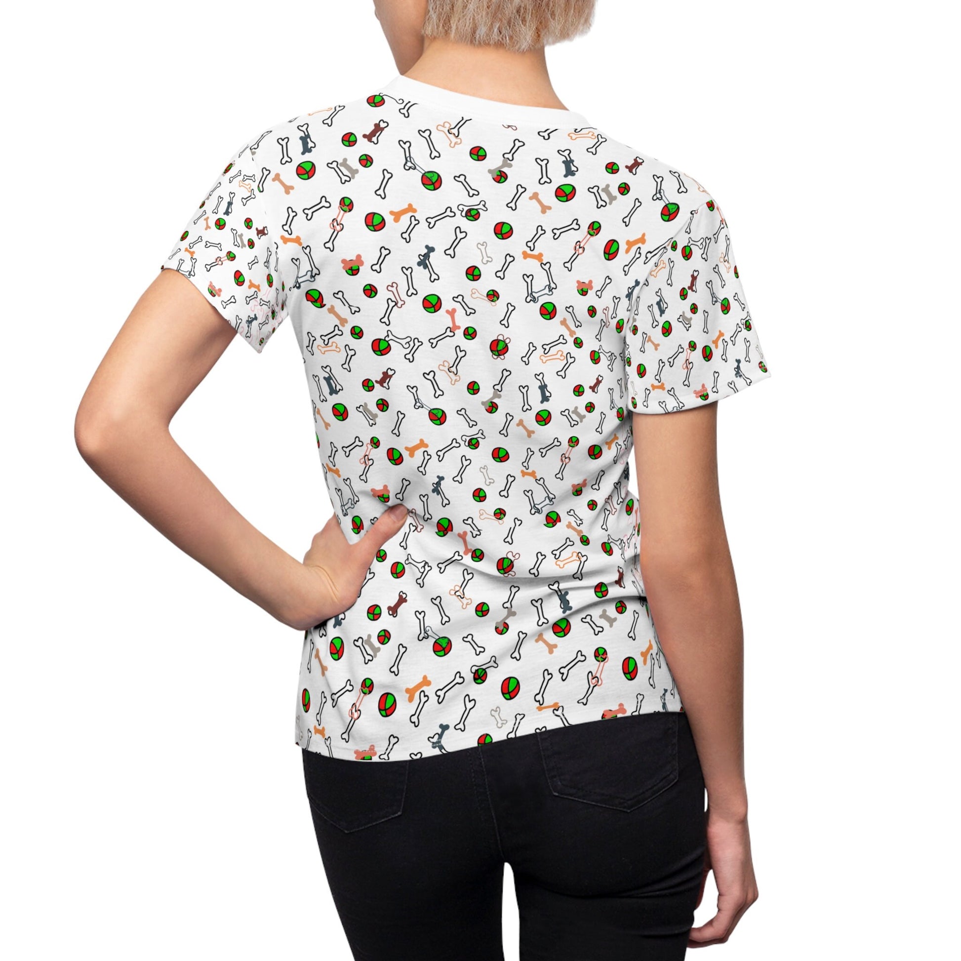 Cute Puppy Bones And Balls Theme "All Over Print" Women's Cut & Sew T-Shirt