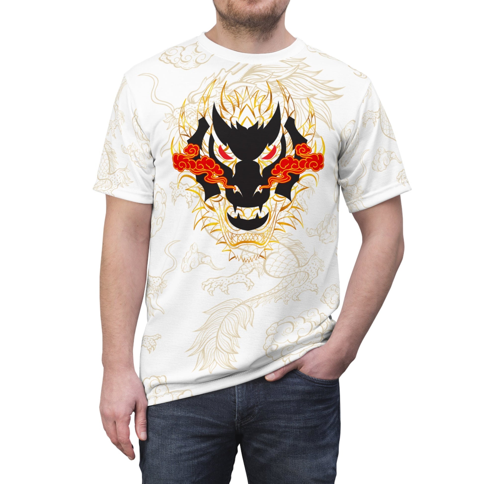 Whimsical Dragon Visage "All Over Print" Unisex Cut & Sew T-Shirt