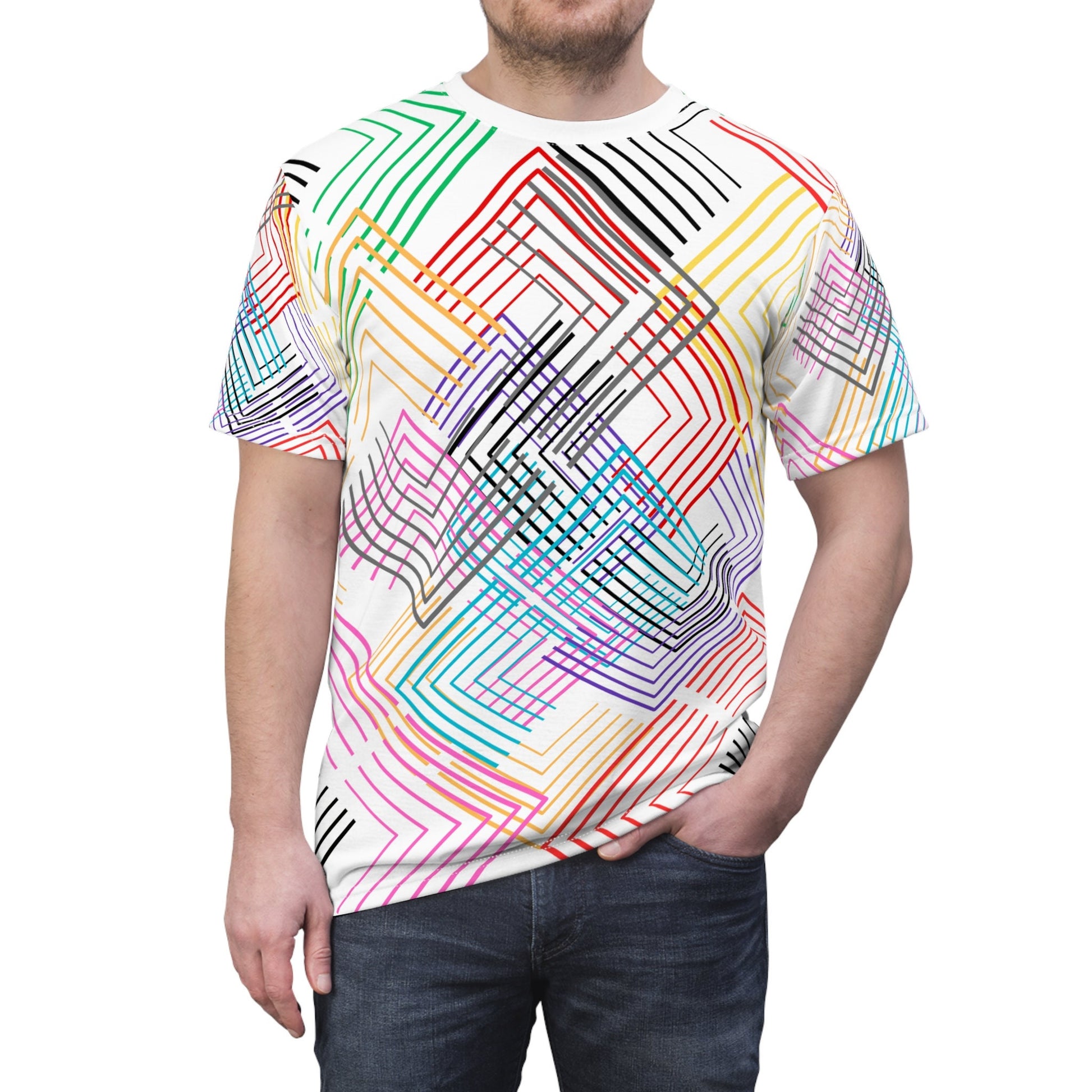 Colorful Geometrical Maze Unisex Cut & Sew T-Shirt (AOP)