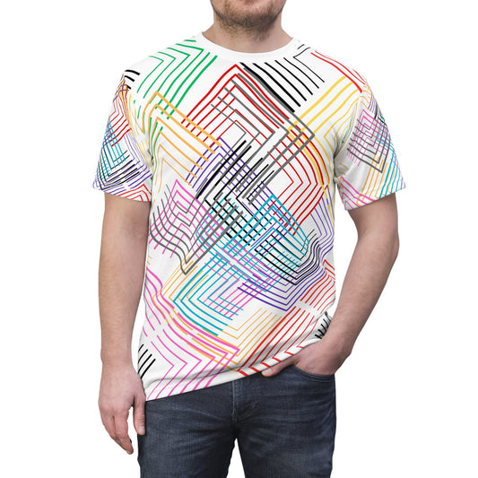 Colorful Geometrical Maze Unisex Cut & Sew T-Shirt (AOP)