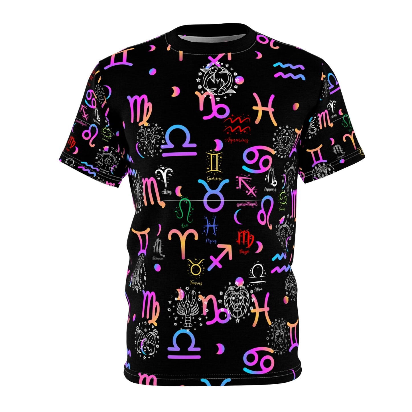 Colorful Neon Zodiac Signs "All Over Print" Unisex Cut & Sew T-Shirt