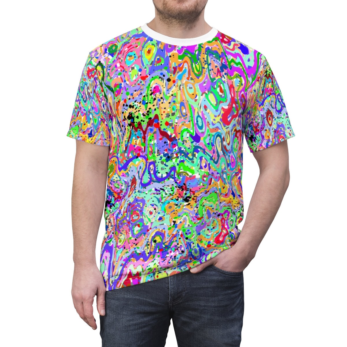 Colorful Abstract Paint Splatter "All Over Print" Unisex Cut & Sew T-Shirt
