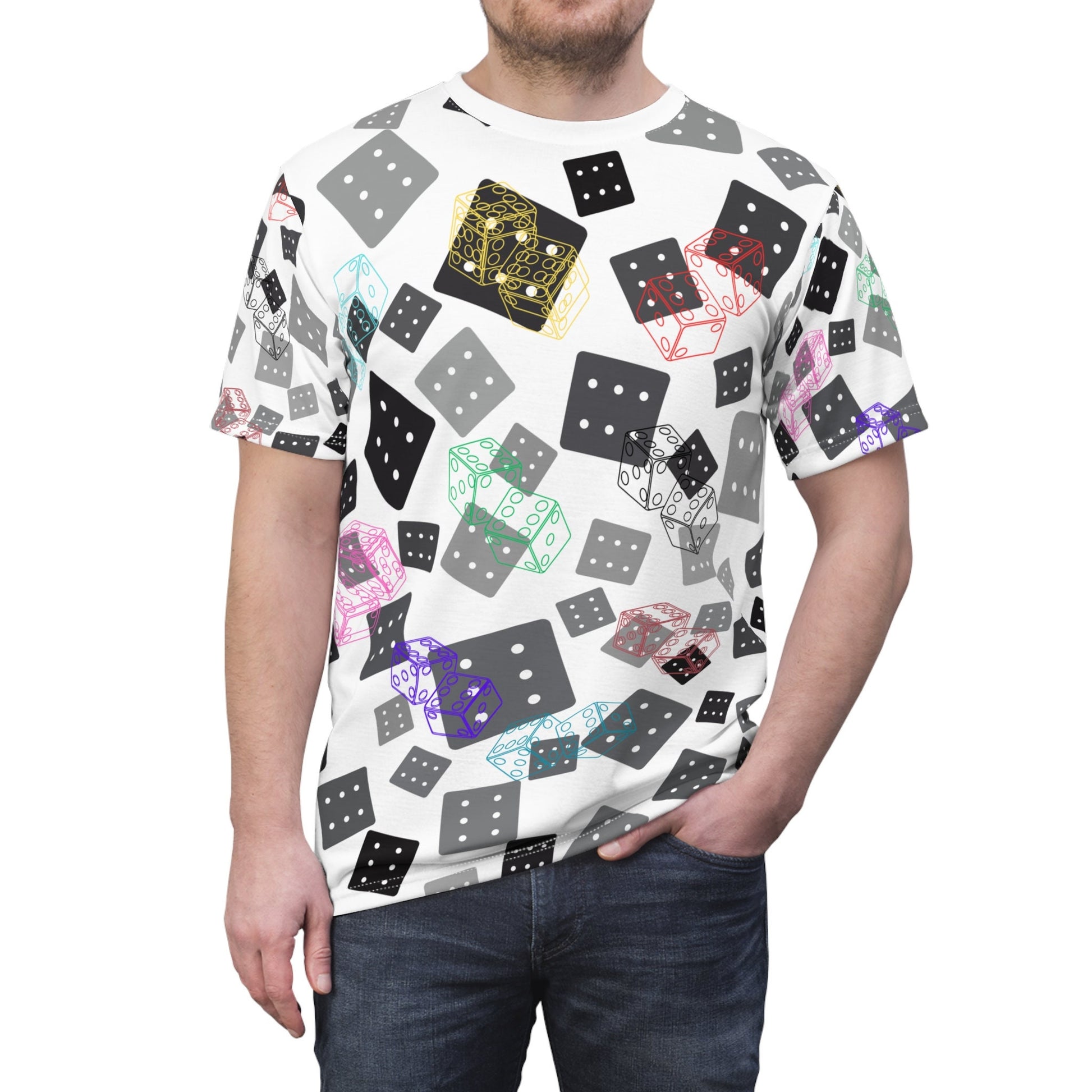 Colorful "Dicey Dice" All Over Print Unisex Cut & Sew T-Shirt