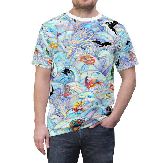 Colorful Paint Spots Dragon "All Over Print" Unisex Cut & Sew T-Shirt