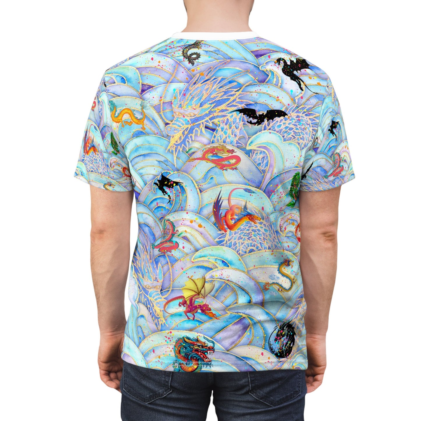 Colorful Paint Spots Dragon "All Over Print" Unisex Cut & Sew T-Shirt