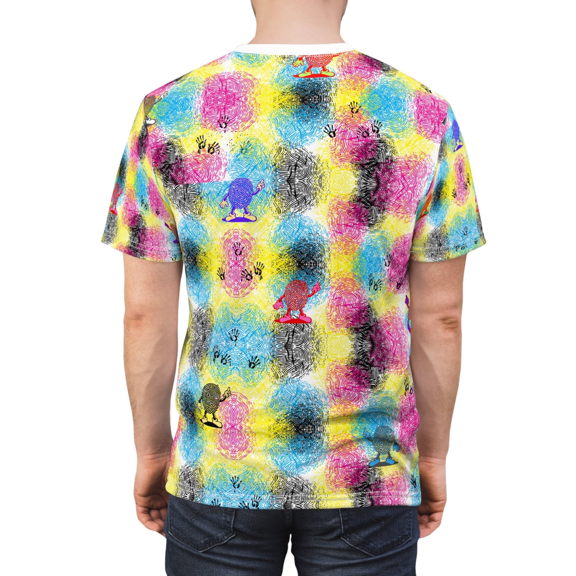 Colorful Fingerprinted Pattern "All Over Print" Unisex Cut & Sew T-Shirt