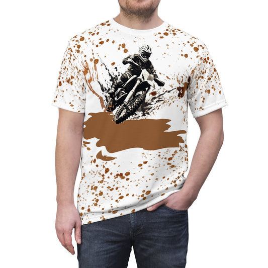 Dynamic Dirt-Biking "Mud Splatter" All Over Print Unisex Cut & Sew T-Shirt