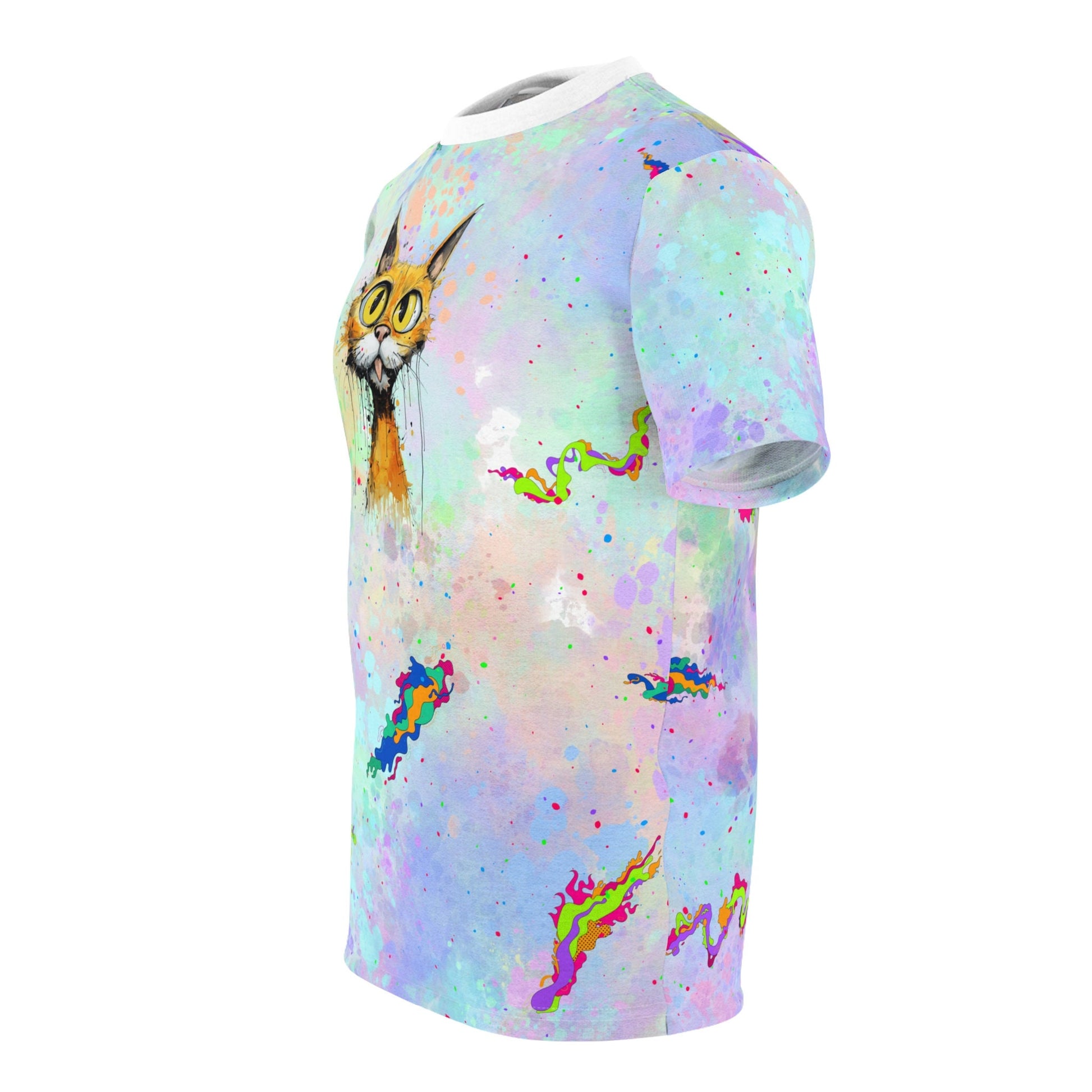 Colorful Cat Paint-Splatter "All Over Print" Unisex Cut & Sew T-Shirt