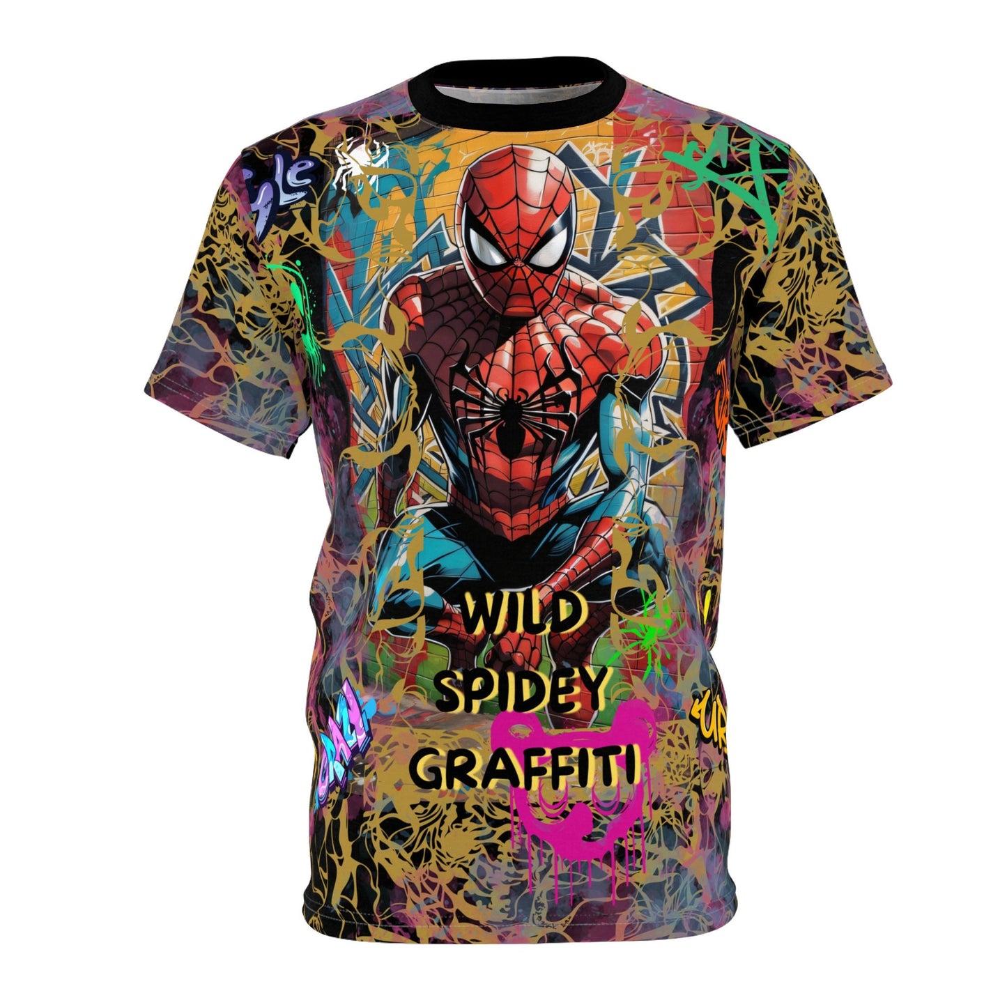 Wild-Edgy Spidey Graffiti Theme "All Over Print" Unisex Cut & Sew T-Shirt