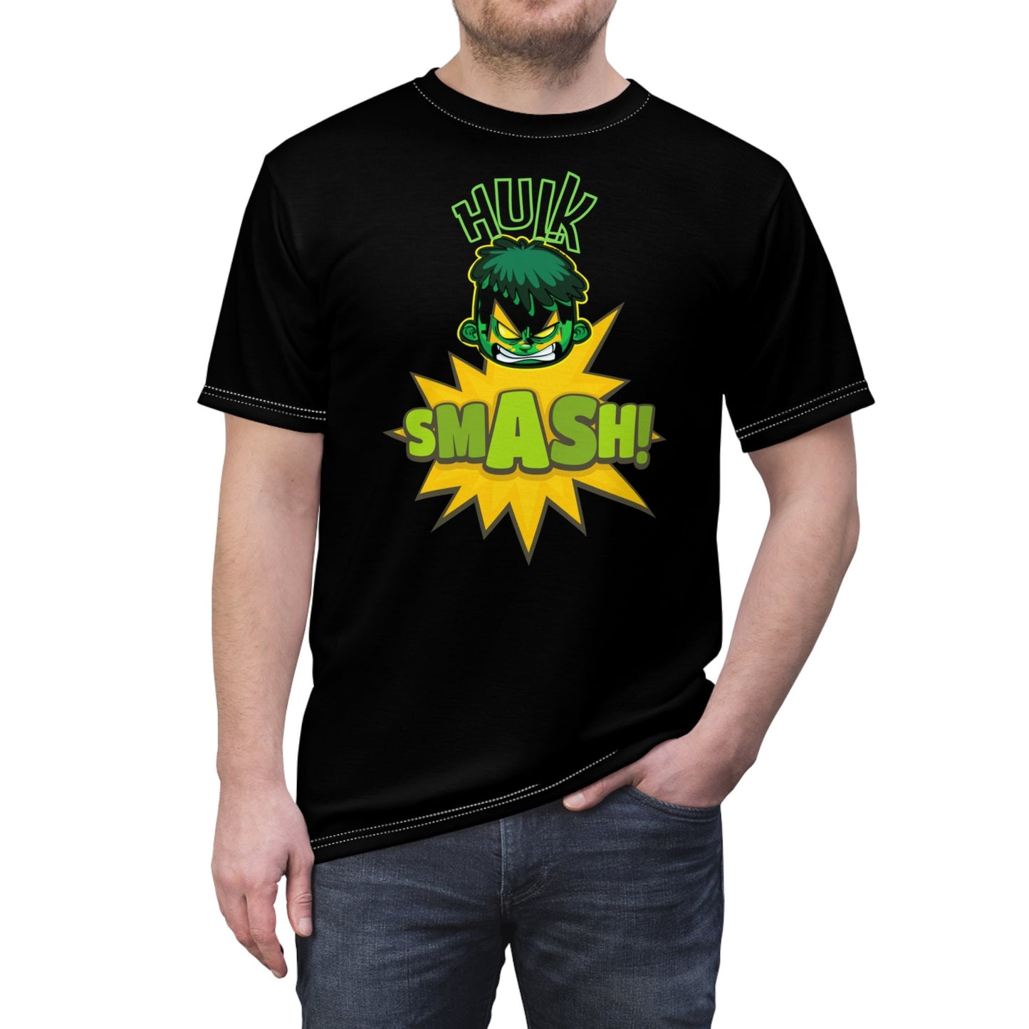 Black "Hulk Smash" All Over Print Unisex Cut & Sew T-Shirt