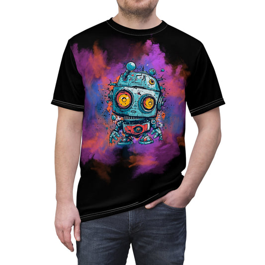 Colorful Whimsical Robot "All Over Print" Unisex Cut & Sew T-Shirt