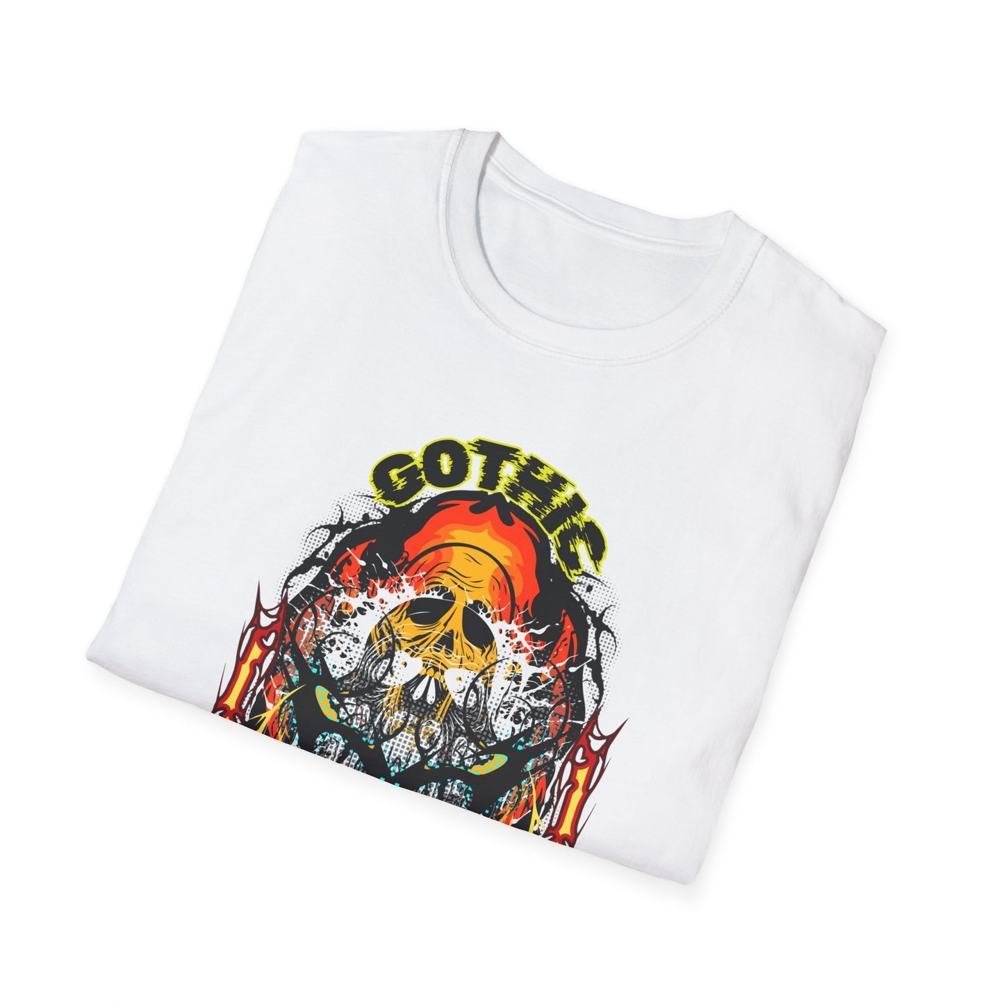 Gothic Cyber Skull Unisex Softstyle T-Shirt - Edgy Graphic Tee for Rock Lovers, Festival Apparel, Alternative Fashion, Gift for Him/Her