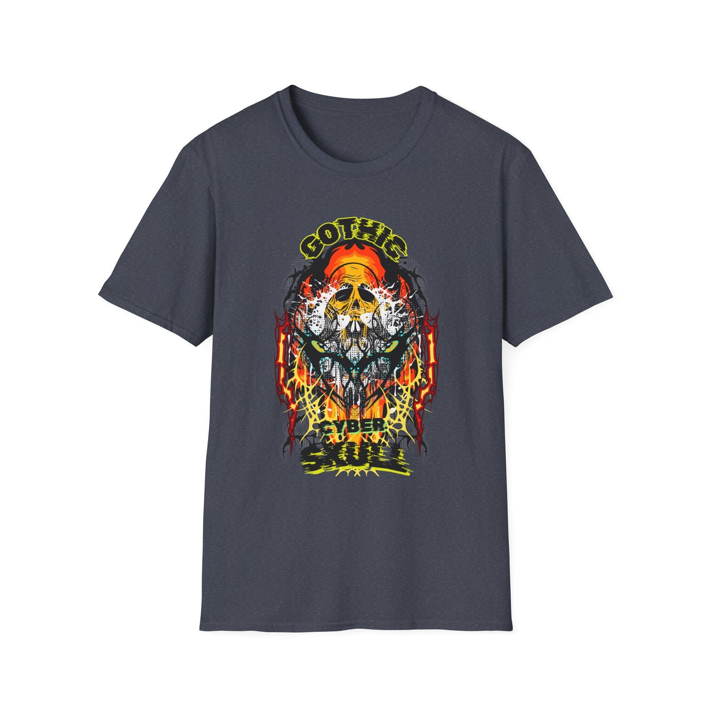 Gothic Cyber Skull Unisex Softstyle T-Shirt - Edgy Graphic Tee for Rock Lovers, Festival Apparel, Alternative Fashion, Gift for Him/Her